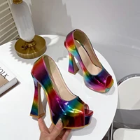 2022 summer new fashion black pumps 13 cm high open toed platform women shoes high heels sexy party club sandals size 35 41