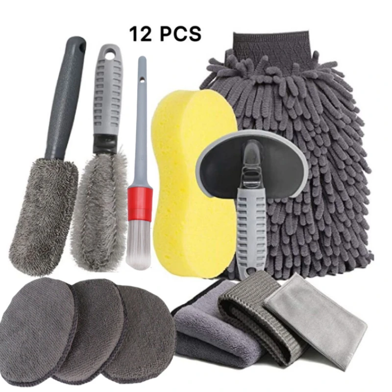 Car wash tool brush 12-piece set of car tire brush double-stranded hub brush encryption large car wash gloves