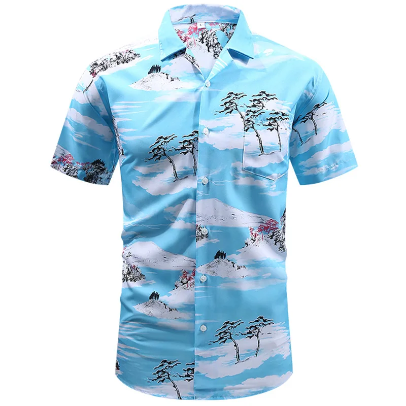 

2022 New Hawaiian Men Printed Shirt Summer Short Sleeve Casual Button Down Coconut Palm Beach Shirt Regular Fit USA Size S-2XL