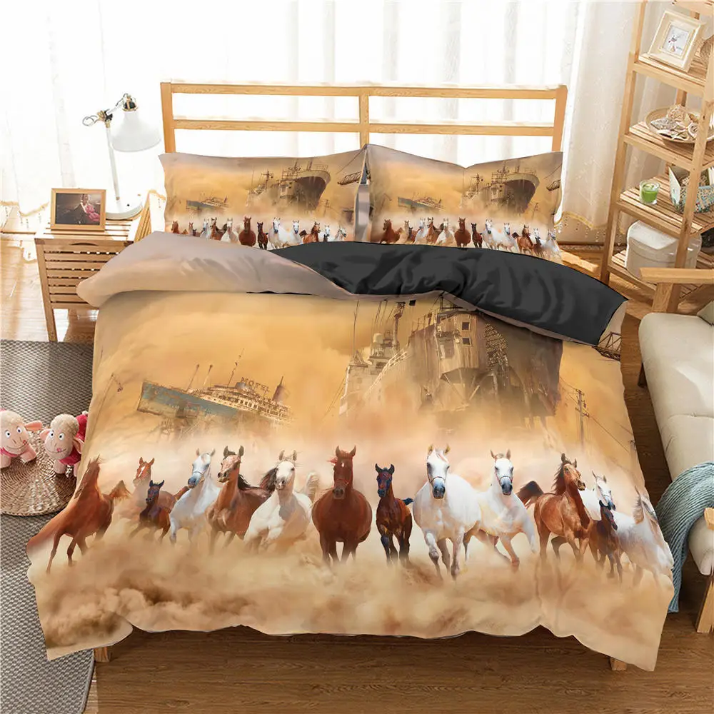 

Boys Duvet Cover Set for Kids Teens Horse Bedding Set 3D Steed Print Comforter Cover Wildlife Animal Microfiber Quilt