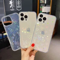 fashion gradient laser love heart leaf pattern case for iphone 13 11 12 pro max x xs xr 7 8 plus se 2020 clear cover with hearts