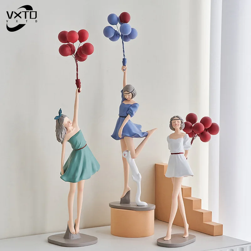 

Modern Cute Balloon Girls Resin Ornaments Home Decor Crafts Statue Office Desk Figurines Decoration Bookcase Sculpture Craftsd