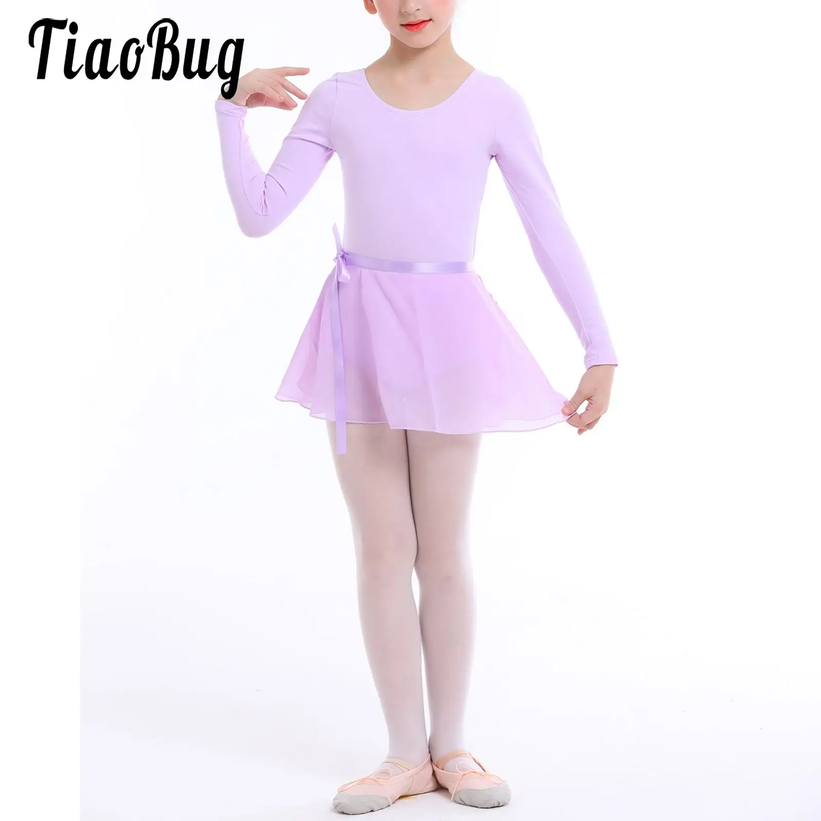 

Танцевальная одежда для маленьких девочек, юбка-пачка из шифона со шнуровкой и длинными рукавами для балерины, тренировочная танцевальная ...