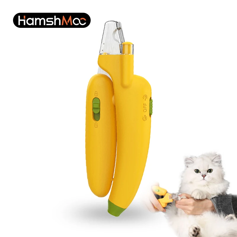 

HamshMoc Banana Pet Nail Clipper Anti-bleeding LED Illuminator Cat Dog Nail Clipper Anti-splash Anti-scratch Grooming Supplies
