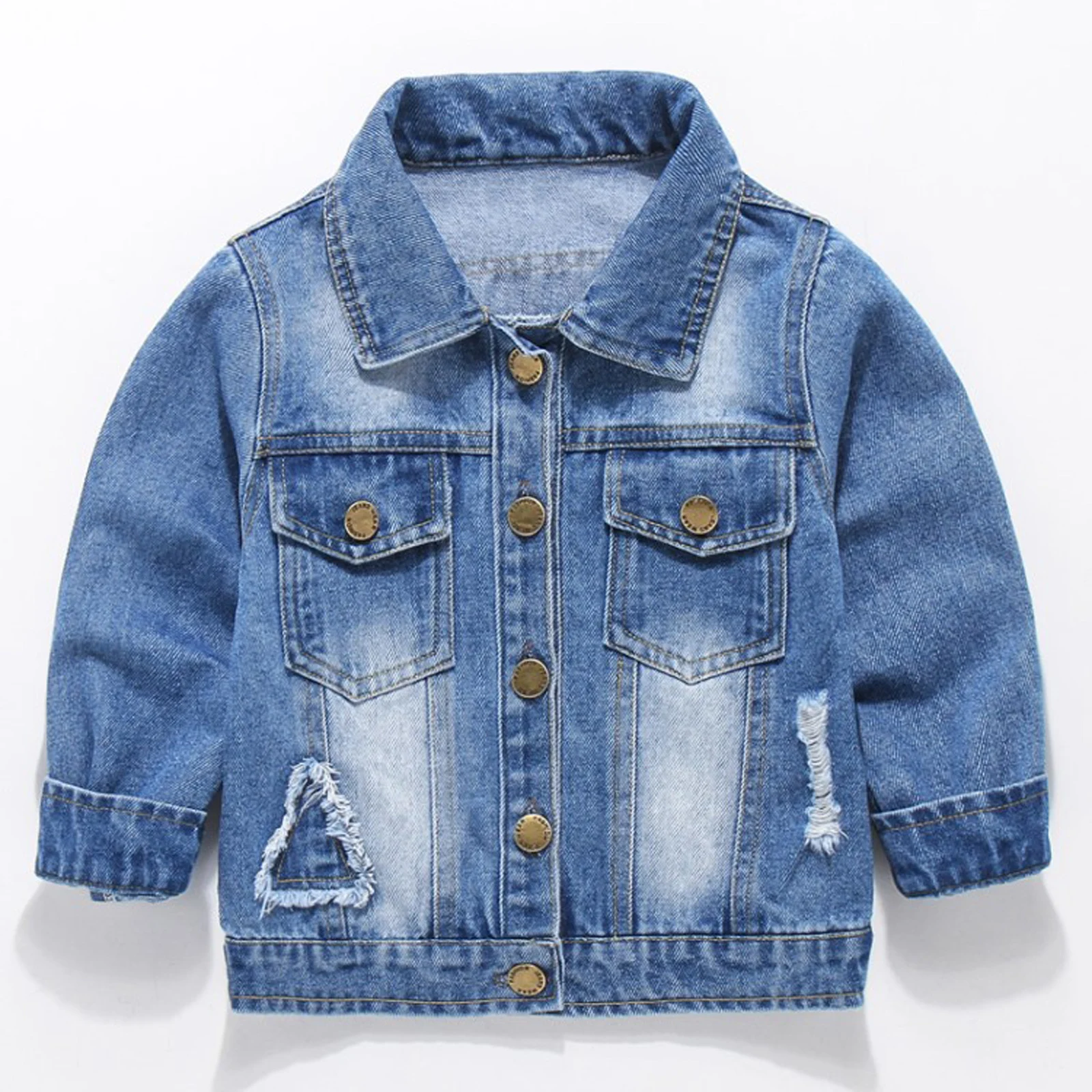 

Toddler Boys Denim Jacket Stylish Burred PatchworkTop Long Sleeve Button Down Ripped Denim Outerwear Autumn costumes