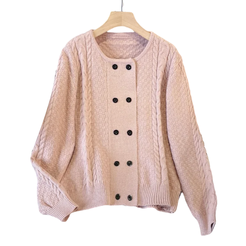 Женский пухлый двубортный вязаный кардиган стройнящая верхняя одежда осенняя и
