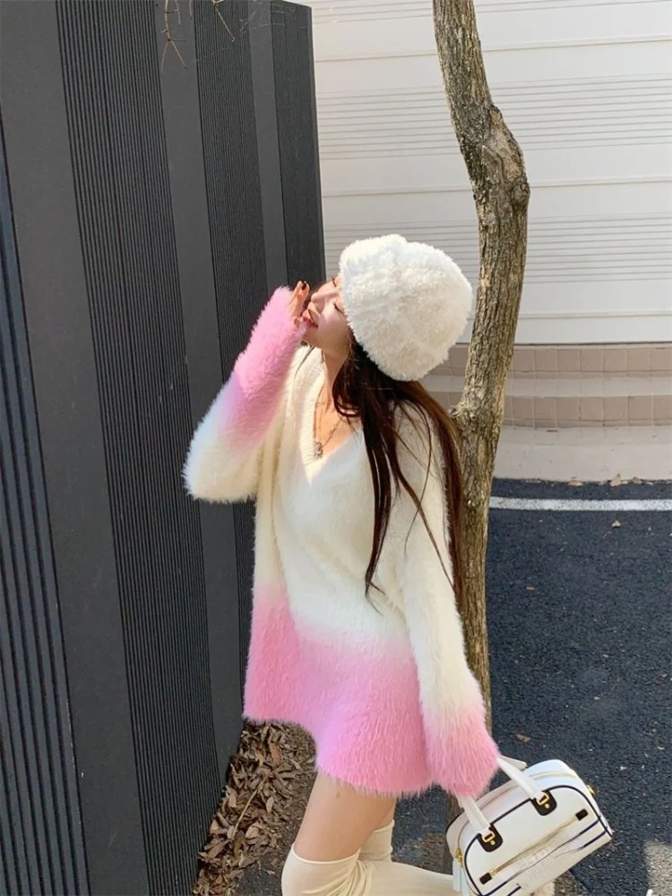 Женские Повседневные свитера Hikigawa милые кашемировые пуловеры контрастных