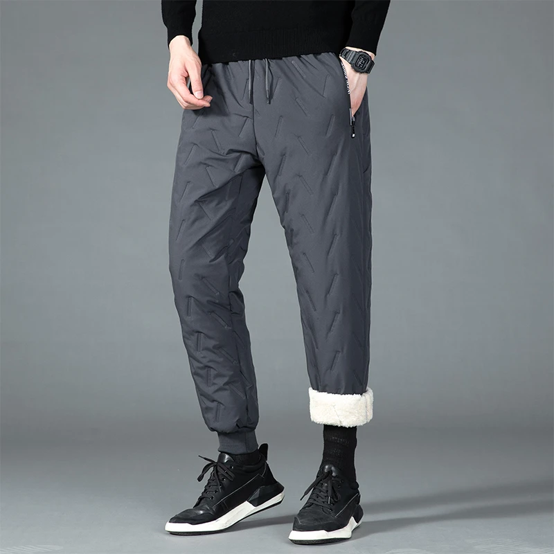 

Winter Lamb Down Casual Pants Mens Joggers Cotton Warm Plus Fleece Sweatpants Male Water Proof Thermal Trousers Oversize M-7XL