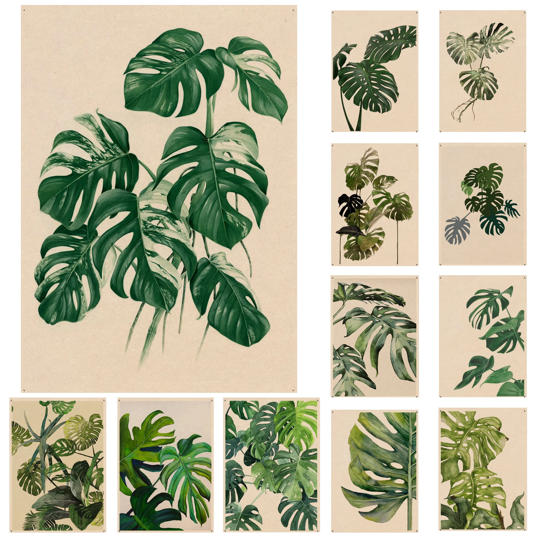

Green Plant Monstera Aloe Palm Leaf Classic Anime Poster Kraft Paper Sticker DIY Room Bar Cafe Nordic Home Decor
