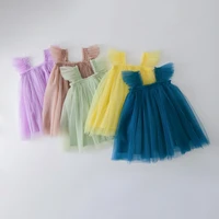 girls flying sleeve mesh dress 2022 summer new girl baby suspenders princess dress candy color birthday party tutu dress 1 6t