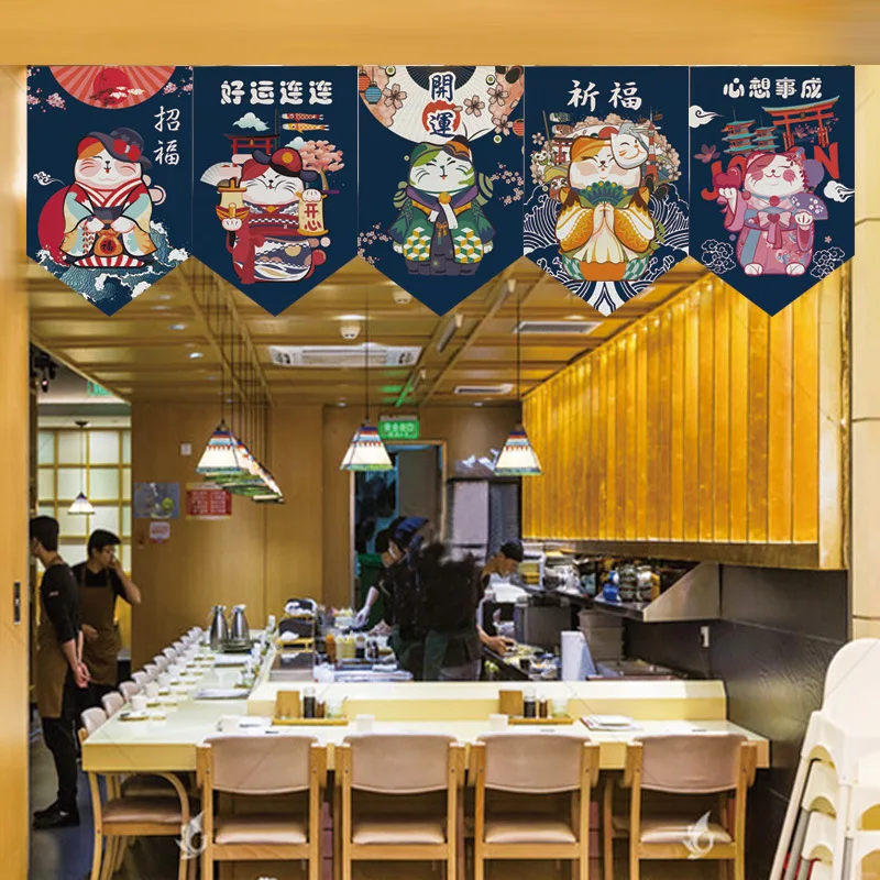 

Японская занавеска на дверь Lucky Cat, занавеска «флаг», занавеска для ресторана, кухни, перегородка, занавеска, небольшая занавеска, украшение