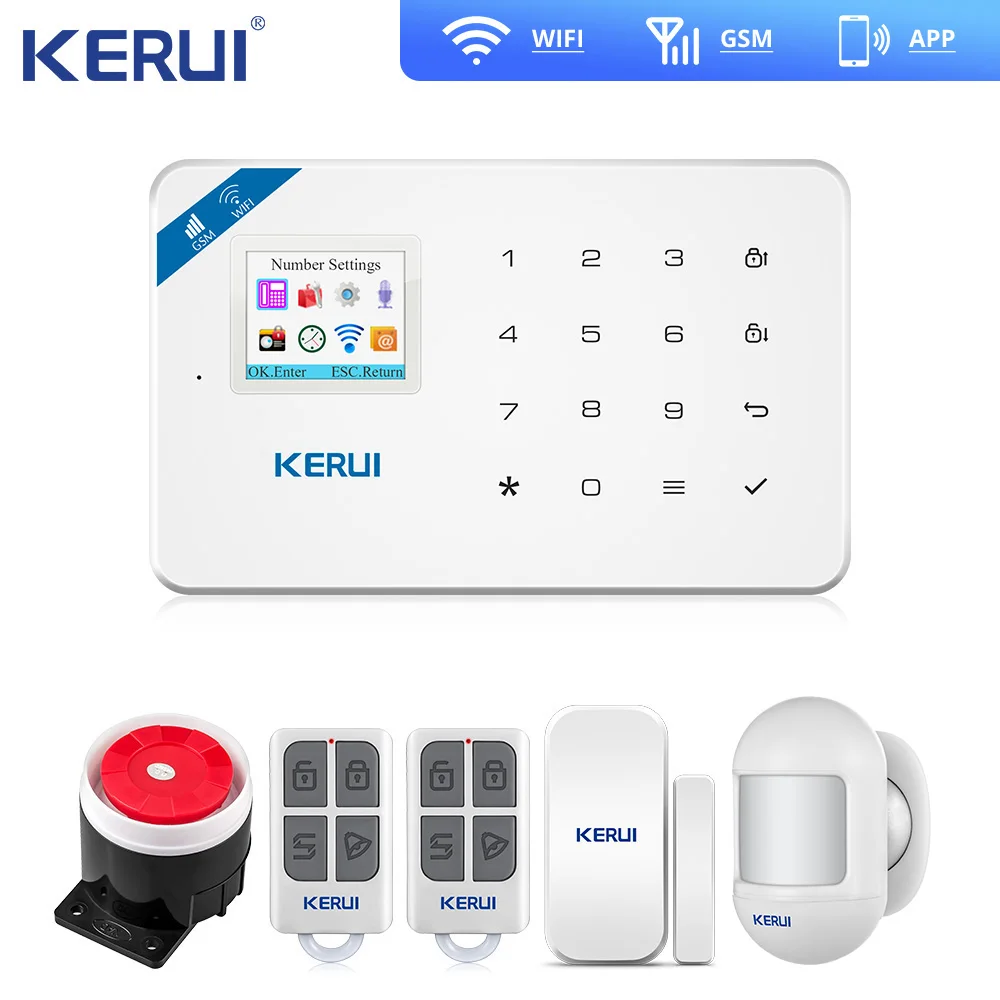 Kerui W181 Tuya Wifi Burglar Home Alarm GSM IOS Android APP Control Auto Dial LCD GSM SMS Burglar Alarm System For Home Security