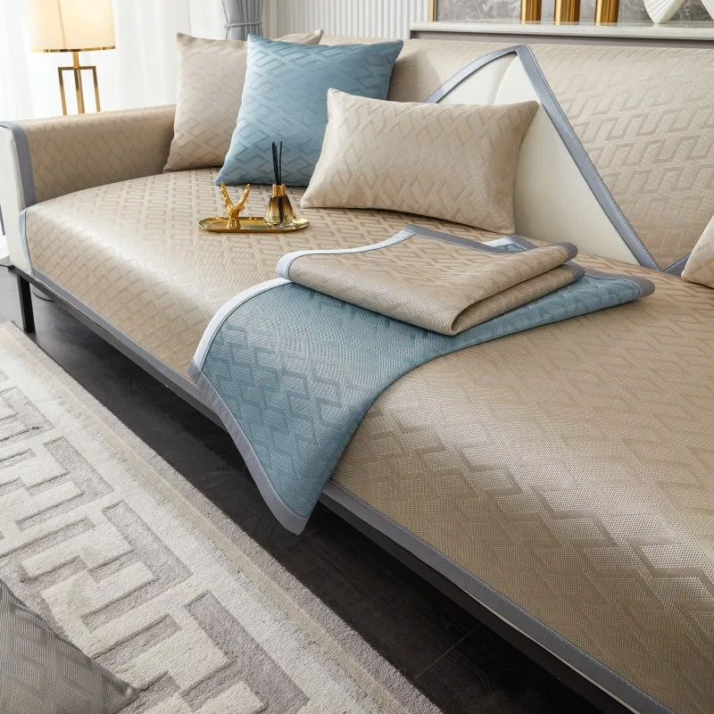 

Summer Ice Silk Diagonal Grid Sofa Cover Non-Slip Cushion Universal Living Room Sofa Towel Furniture Protection Dust-Proof Cool