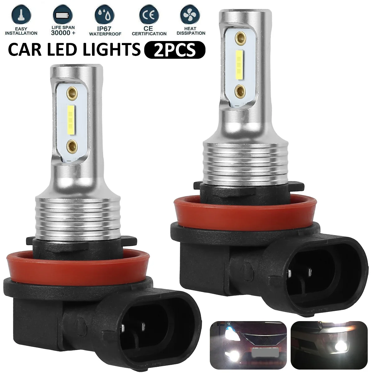 

2022 New 2Pcs H8/H9/H11 LED Bulbs with 2 LEDs 1000LM LED Car Headlight Bulbs 6000K Whit Light Fog Light Bulbs IP67 Waterproof