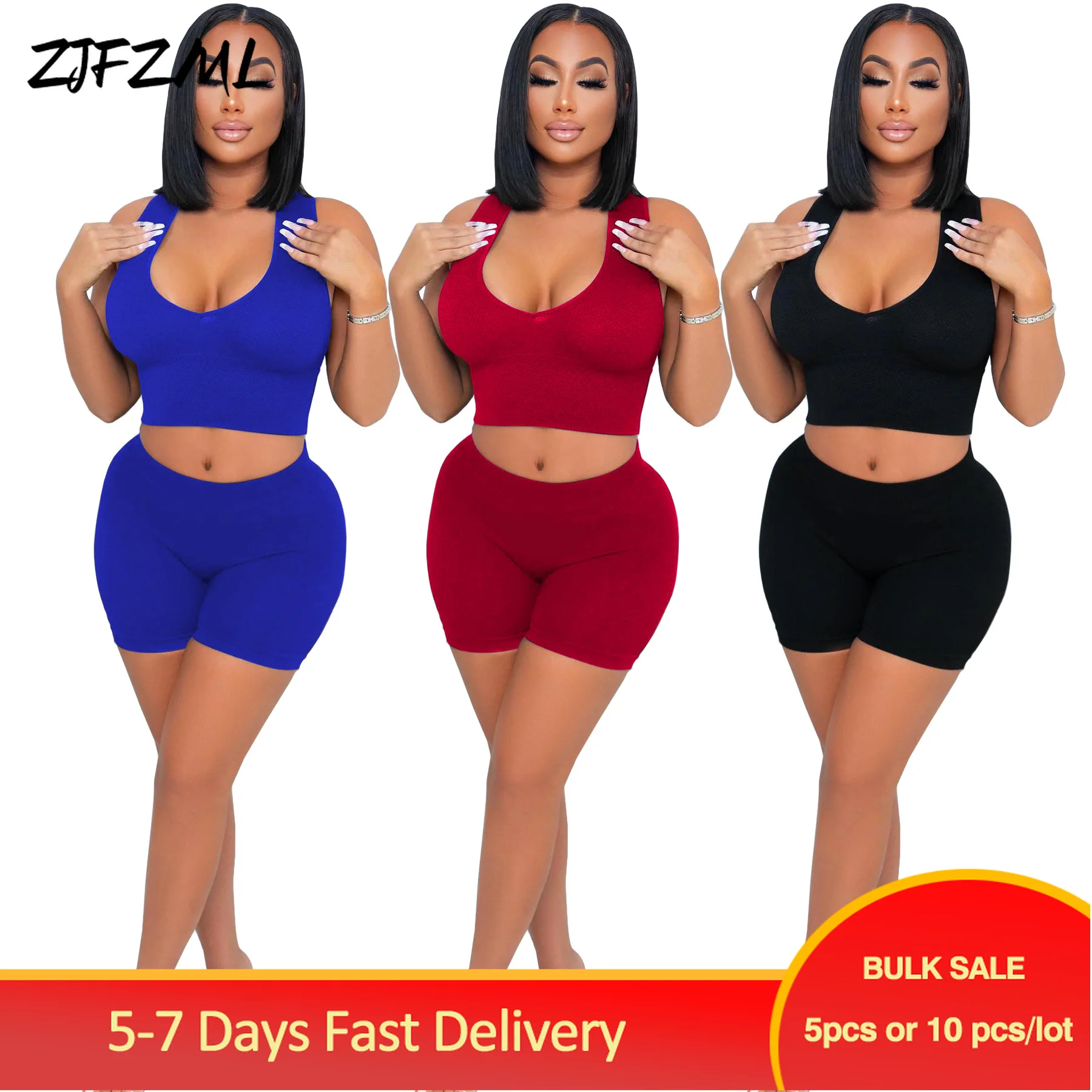

Bulk Items Wholesale Lots Active Women's Sport Suits Casual Sleeveless Cleavage Bandage Crop Top+elastic Waist Shorts Sweatsuit