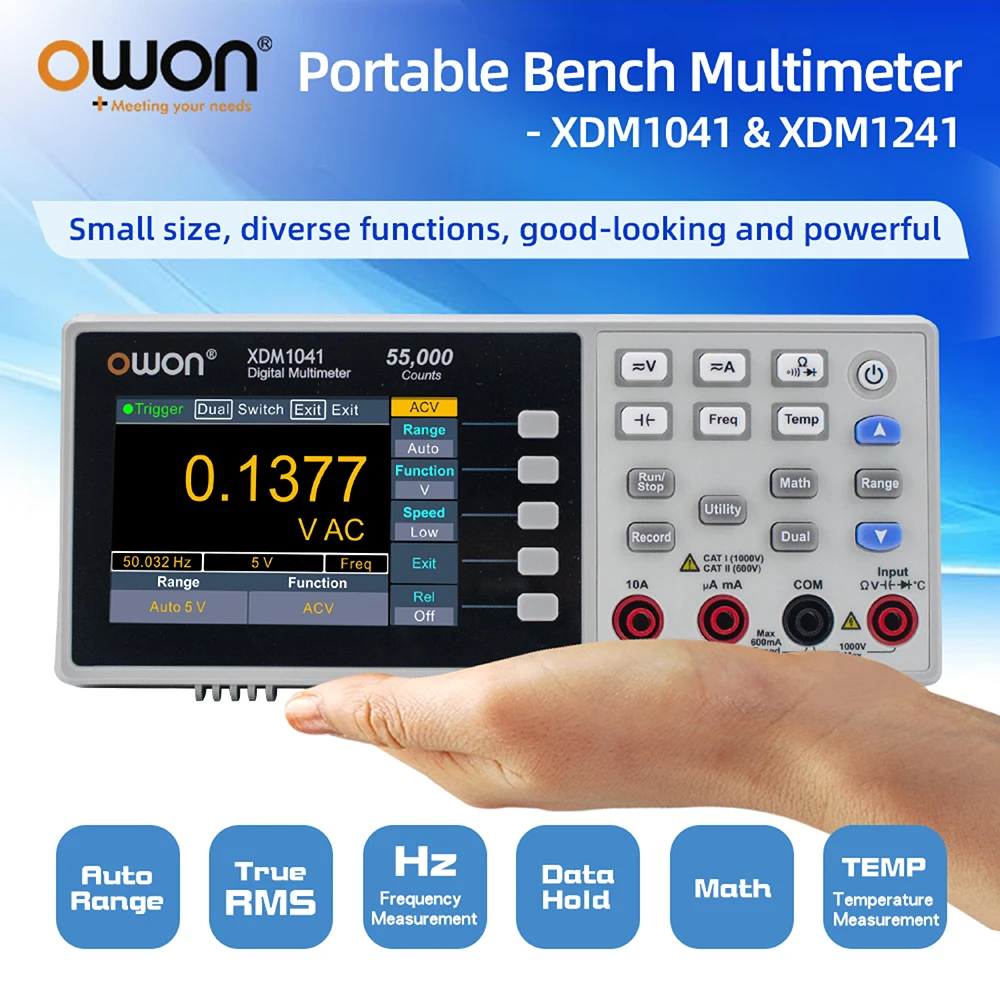 Цифровой мультиметр OWON XDM1241 XDM1041 OW18E, истинное среднеквадратичное значение, 4 1/2 цифр, измерение напряжения постоянного и переменного тока, температуры, тестовый инструмент
