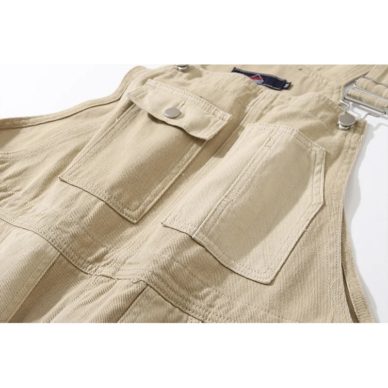 American Motorcycle Stitching Detachable Cargo Pants Thick Mens Jeans Cotton Suspenders Bibs Trousers Full Length Overalls