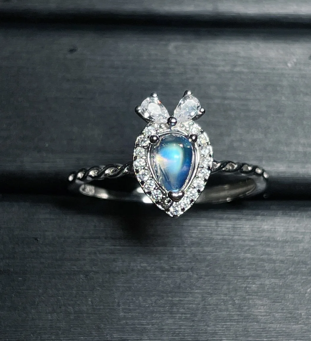 

Новинка 2023, кольцо из серебра S925 пробы с натуральным индийским лунным камнем, милый кролик, красивое кольцо в реальном стиле, без оптимизированного основного камня