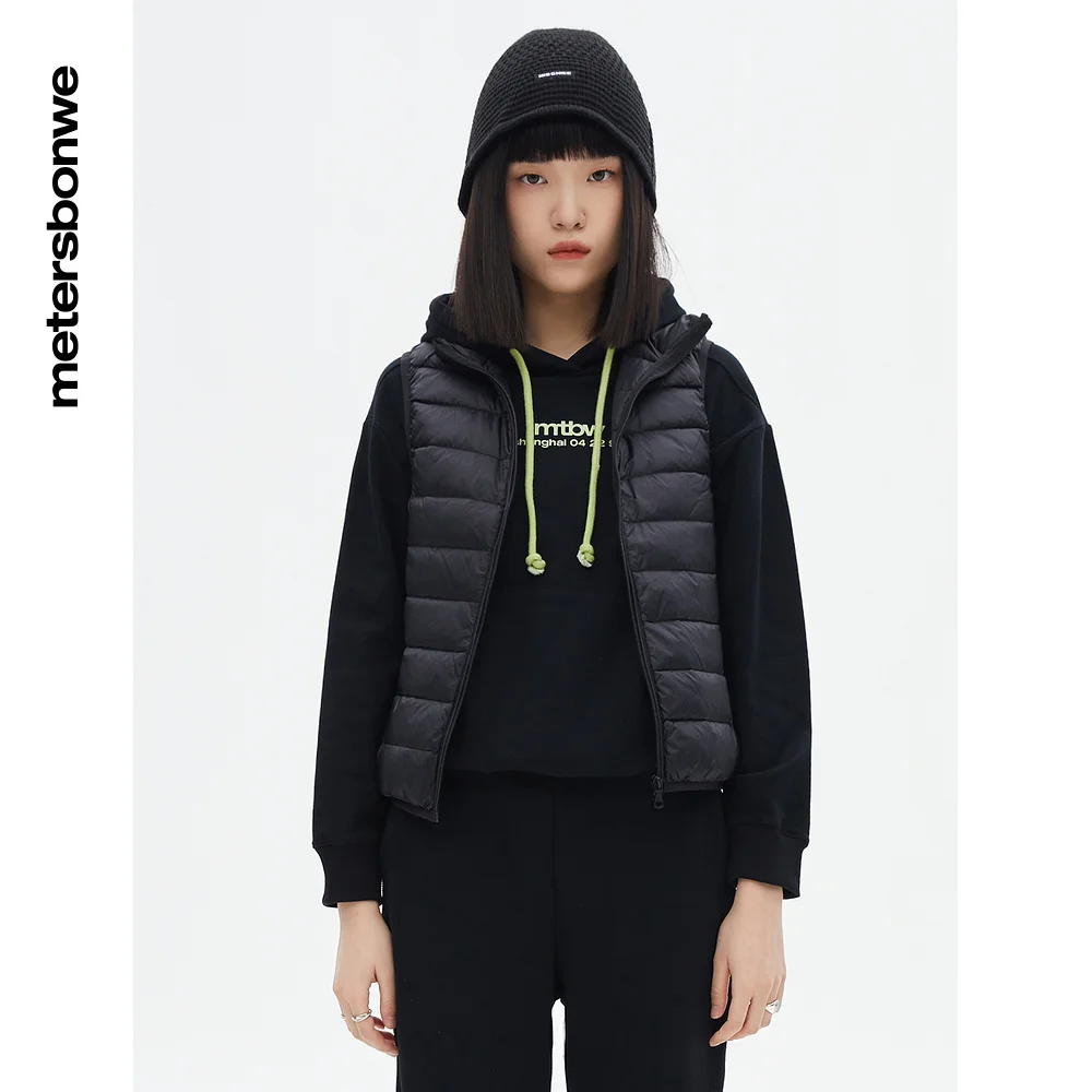 Metersbonwe Women's Stand Collar Solid Color Warm Down Vest 90%Duck Down Ultra Light Slim Female Short Winter Down Vest