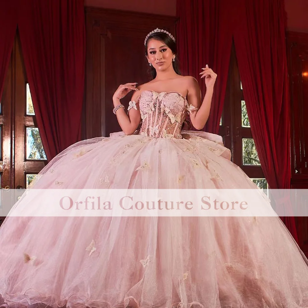 

Orfila vestidos de xv años Pink Quinceanera Dresses Butterfly Ball Gown Sweet 16 Party Dress Vestidos De 15 Años