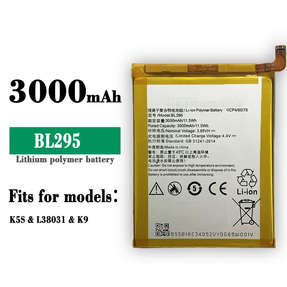 

100% Orginal High Quality Replacement Battery For Lenovo K5S L38031 K9 BL295 3000mAh High-capacity Mobile Phone Built-in Battery
