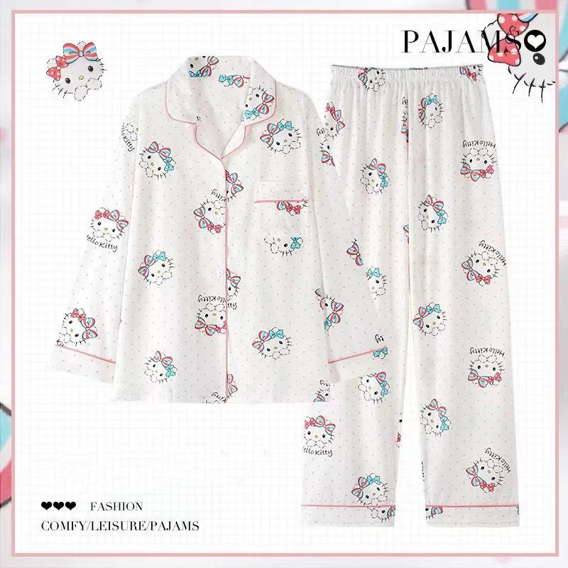 

Милая кавайная Sanrioed Hellokitty Mymelody Cinnamoroll Осенняя новая Хлопковая пижама женский кардиган с длинным рукавом костюм домашняя одежда
