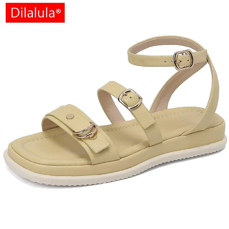 

Женские сандалии на платформе Dilalula, повседневные рабочие сандалии из натуральной кожи с металлическим украшением и ремешком на щиколотке, лето 2023