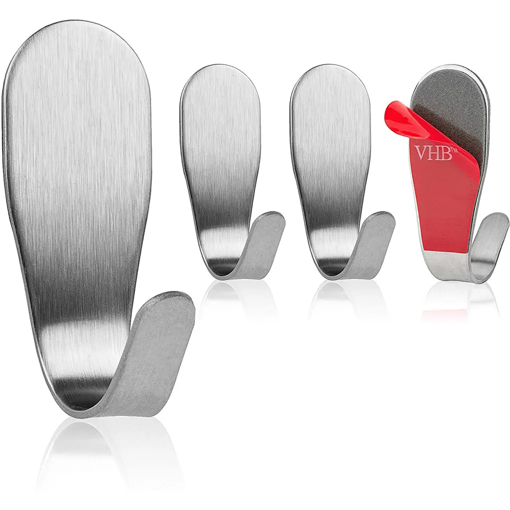 

4/8Pcs Strong Adhesive Hook Wall Door Sticky Hanger 304 Stainless Steel Sticky Key Rack Kitchen Bathroom Rack Storage Hooks