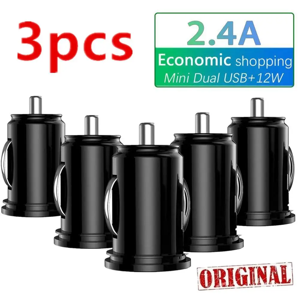 

3PCS Dual USB Car Charger 2.4A 5V 2 Port Cigarette Lighter USB Power Adapter Fast Charging Car Phone Charger For All Smart Phone