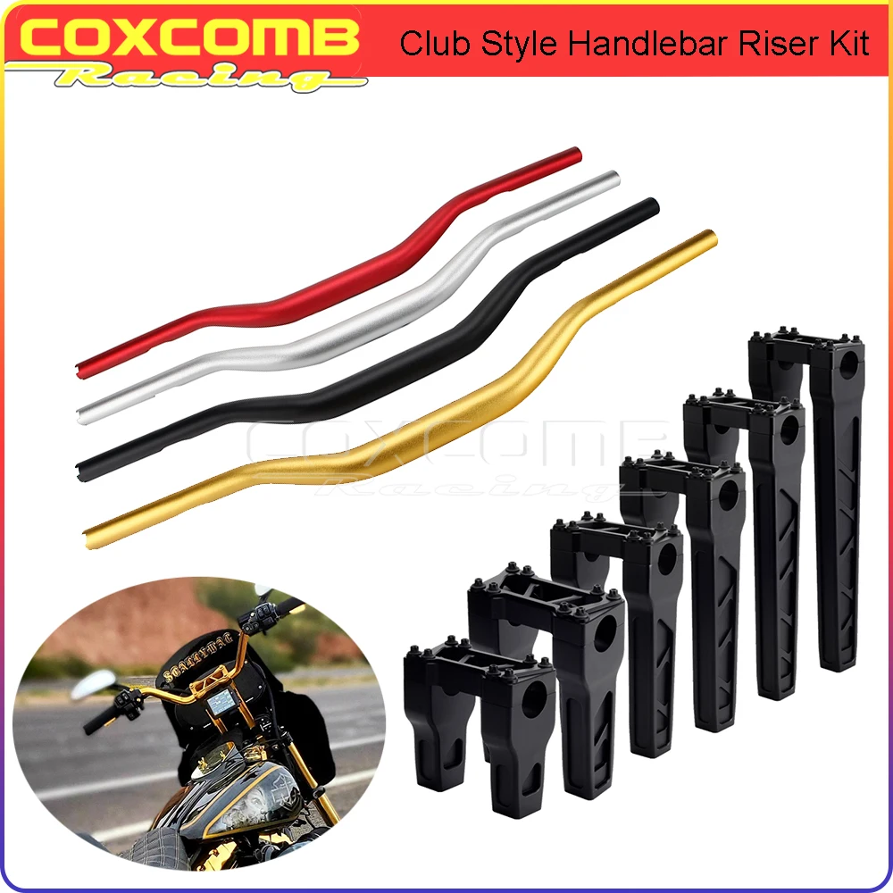 

38mm Motor Club Style 1-1/2" Handlebar Riser 8" 10" 12" Thug Style 4-14" Bar Risers For Harley Sportster Touring Road Glide Dyna