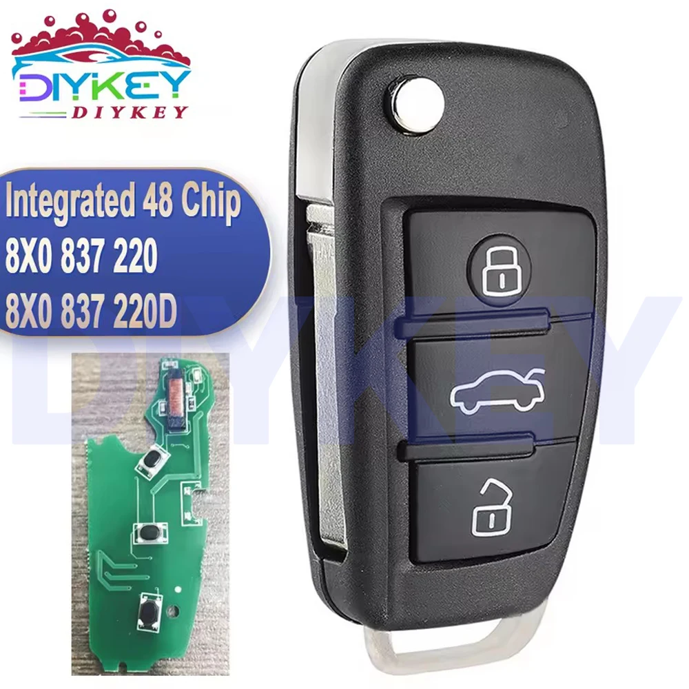 

DIYKEY для Audi A1 Q3 2012 2013 2014 2015 2016 Встроенный 48 чипов P/N: 8X0837220 8X0837220D Умный пульт дистанционного управления 434 МГц ASK Fob