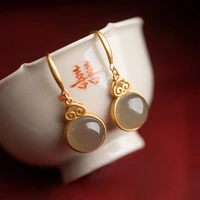 chinese style lucky earing vintage copper plated silver ancient gold inlaid imitation smoke purple hetian jade peaceful buckle