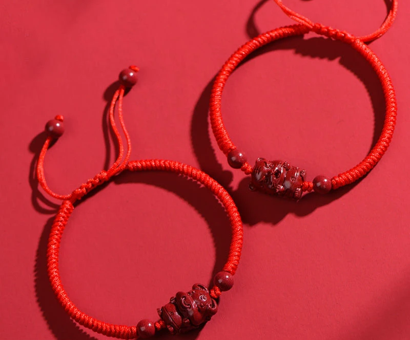 Cinnabar Zodiac Red Rope Bracelet Children's Carrying Strap Rabbit Men's and Women's Bracelets Zodiac Year of Birth Accessories