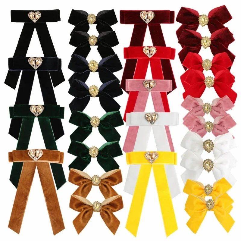 

3Pcs/Lot Velvet Large Crystal Bows Hair Clips Rhinestone Hairpins For Women Girl Long Ribbon Hairgrip Barrettes Hair Accessories