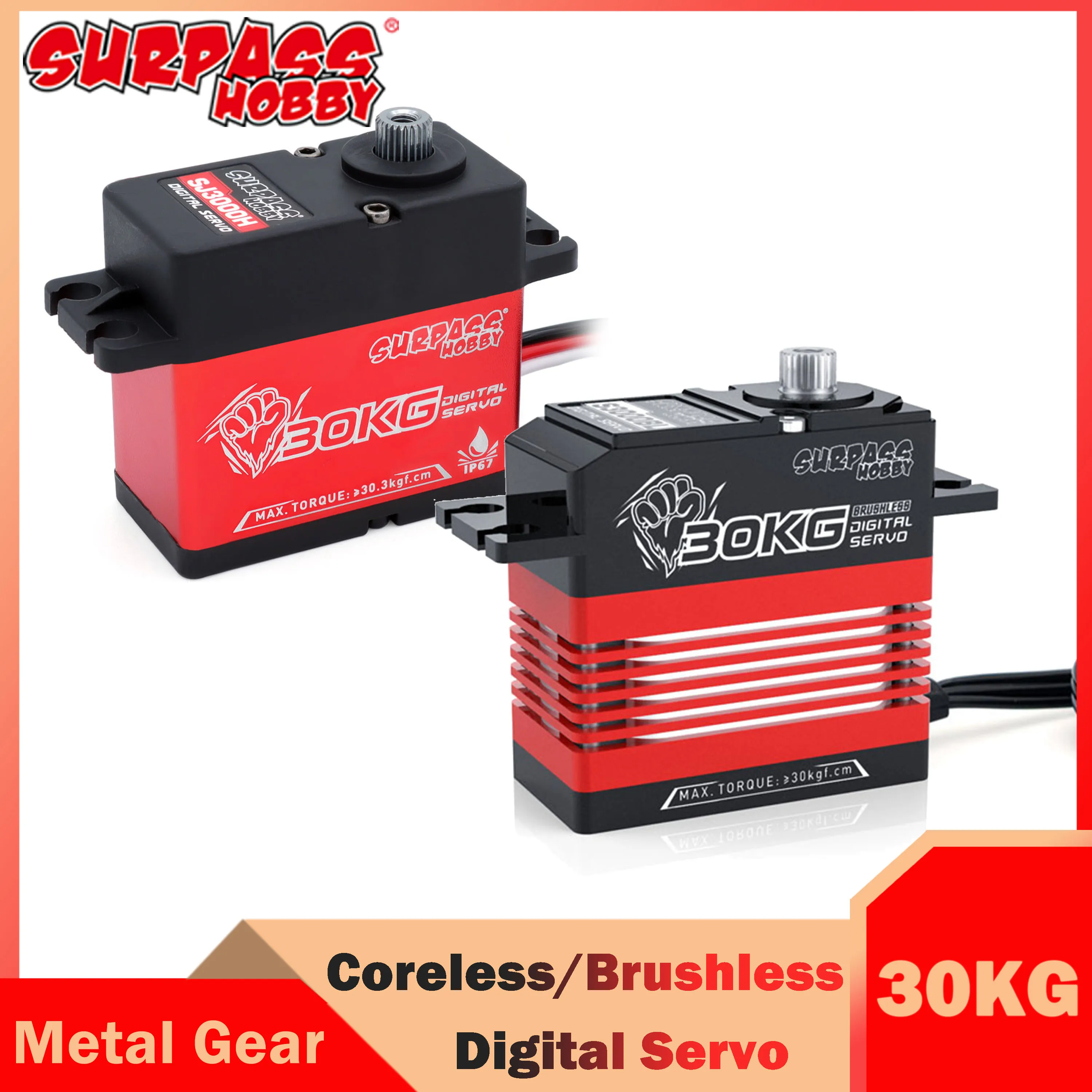 Цифровой сервопривод Surpass Hobby, 30 кг, с полым/бесщеточным сердечником, металлический редукторный двигатель для радиоуправляемого автомобиля, лодки, дрона, самолета, модели робота, вертолета, самолета
