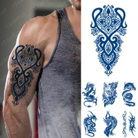 blue totem ink juice waterproof temporary tatoo sticker dragon wolf body art 3d fake tattoo men women lasting transfer tattoos