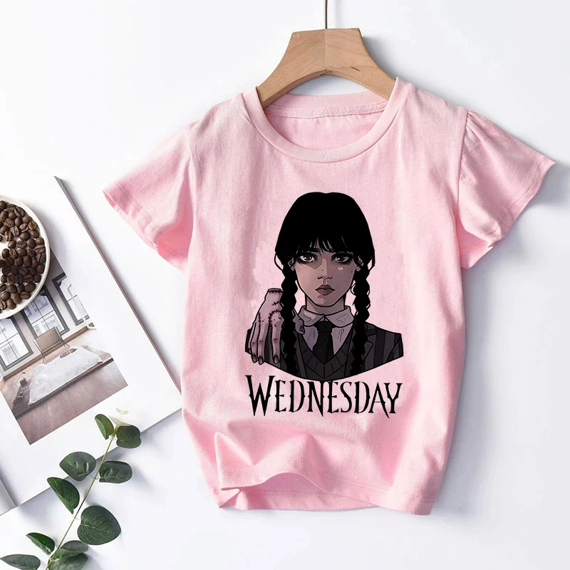 Y2K Pink Tshirt Wednesday Addams Children T-Shirt I Hate People Clothes Kid Girl Boy Nevermore Academy T Shirt Baby Casual Top