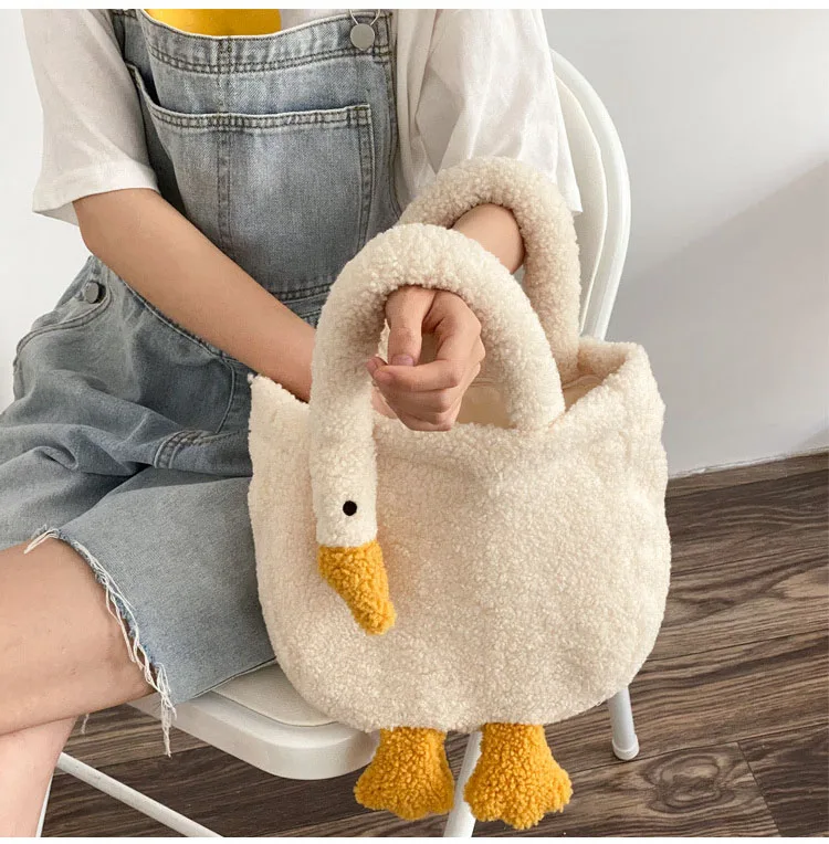 

Woman Goose Imitation Cashmere Shoulder Bag Cute Girl Cashmere Handbag Zipper Portable Adjustable Messenger Bags Bolsa Feminina