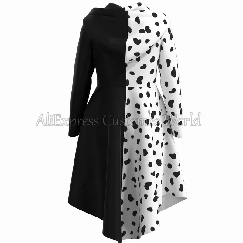 Аниме Cruella De Vil Костюм Косплей Cos Платье Наряд Плащ Хэллоуин Карнавальный Для