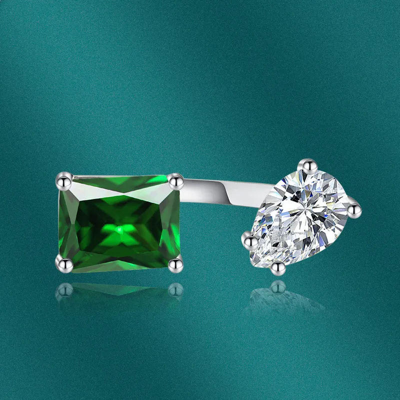 

Pink Diamond Yellow Diamond Water Drop Ring Geometric Rectangular Adjustable Ring New Copper Inlaid Zircon Luxury Jewelry