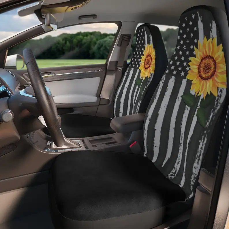 

Daisy and American Flag Car Seat Cover, Floral Seat Cover, Pretty Seat Cover, Set of 2 Seat Covers, SUV and Car Bucket Seats, Un