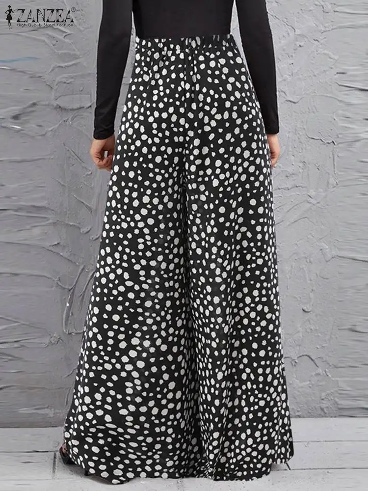 

Women Spring Polka Dots Printed Pants Elastic Waist Wide-legged Capris Loose Elegant OL Casual Thin Holiday Pantalon 2022 ZANZEA