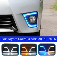 2PCS For Toyota Corolla Altis 2014 - 2016 With Streamer Steering Fog Light Yellow Blue Tricolor LED Daytime Running Lights
