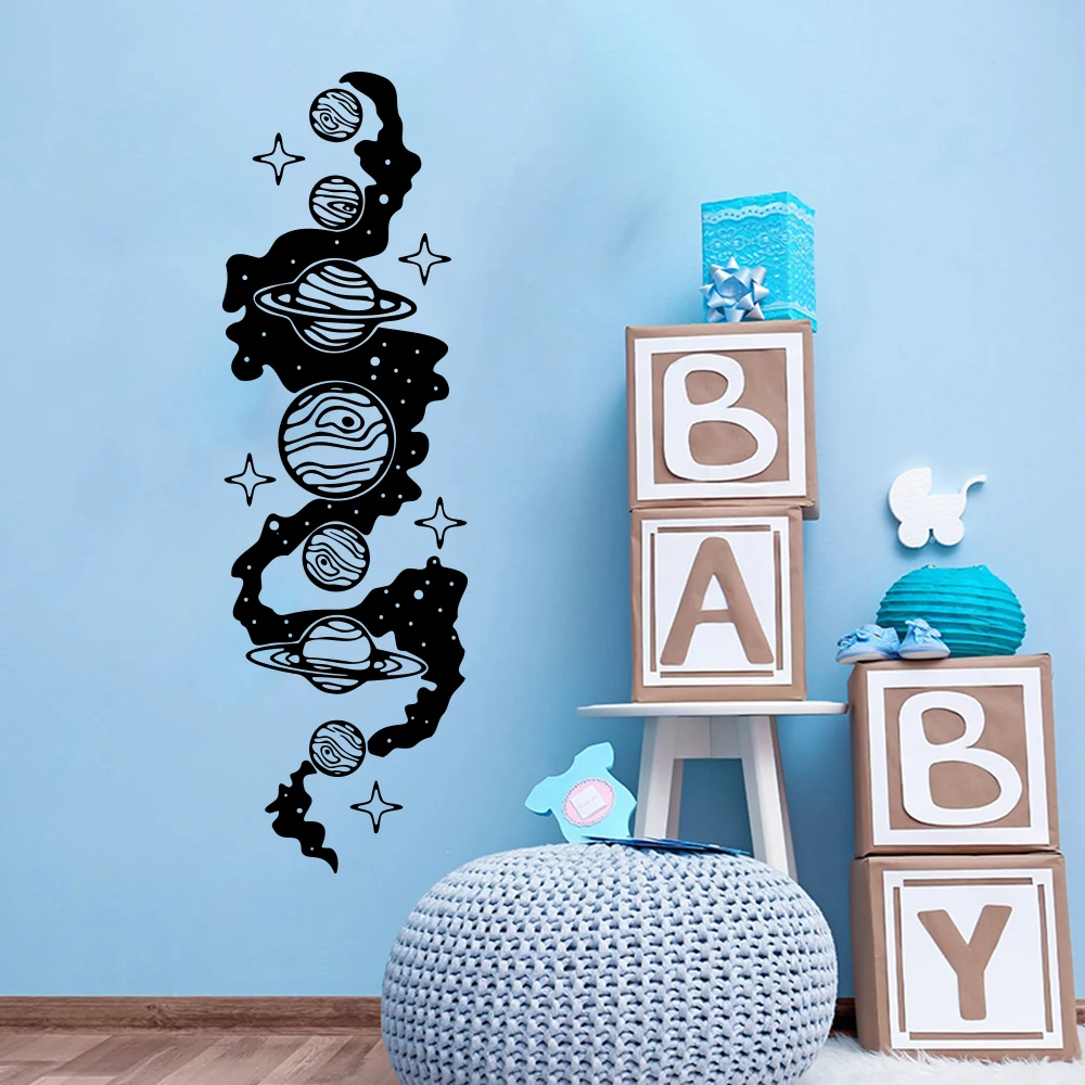 Galaxsy Solar System Planets Space Wall Sticker Baby Nursery Kids Room Geometric Star Sun Moon Wall Decal Playroom Bedroom Viny