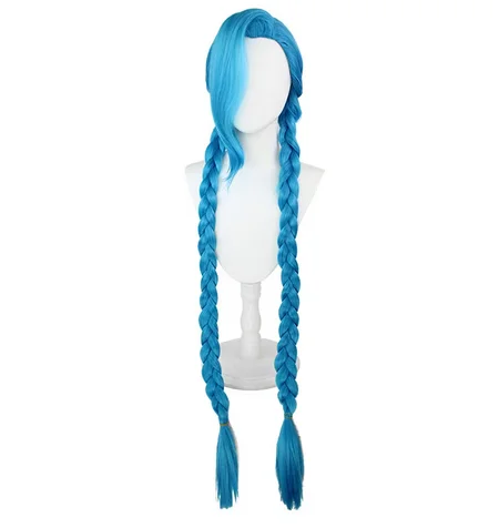 Jinx Косплей Парик 120 см Длинная Коса Синие Термостойкие Синтетические Волосы