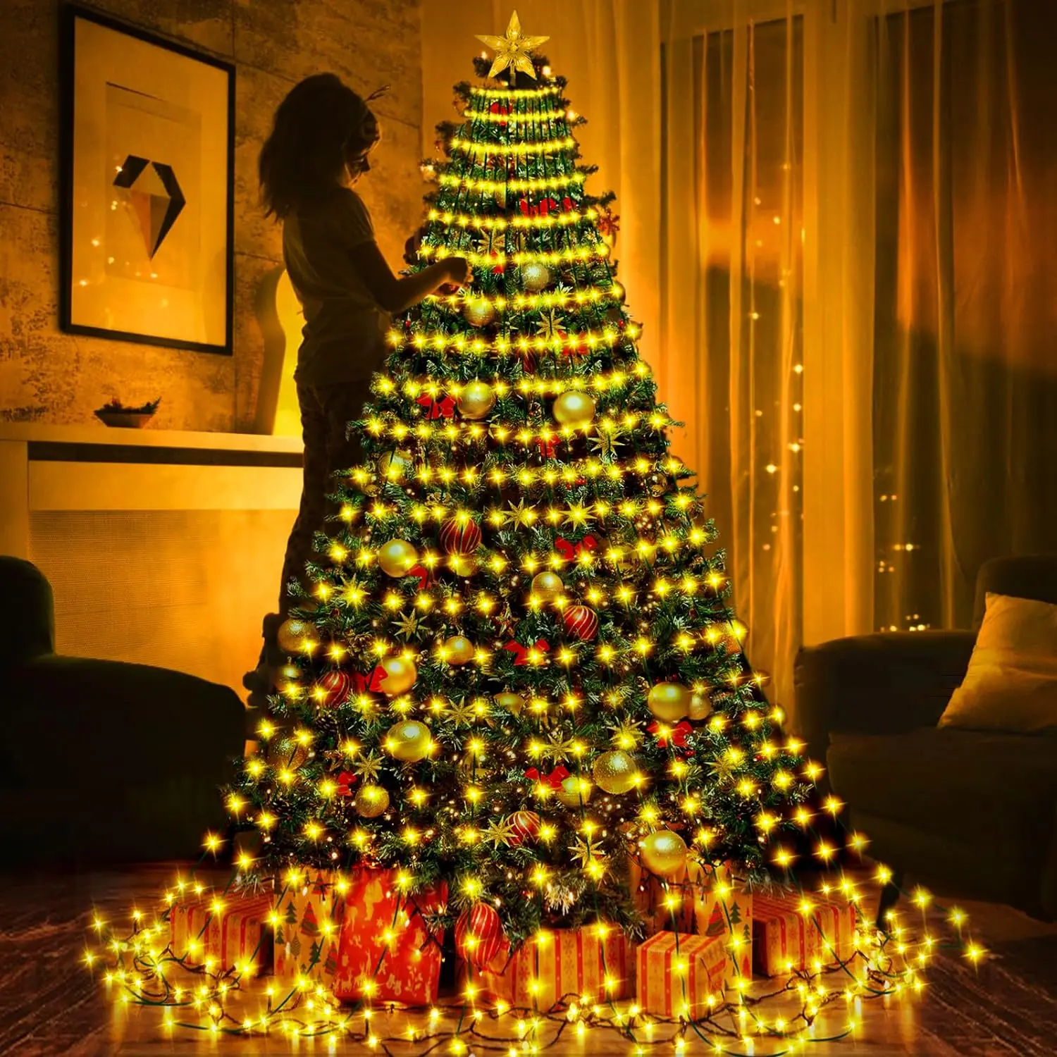 

400LED Christmas Tree Lights with Ring Garland 8 Modes LED String Lights Fairy Lights Navidad Indoor Outdoor Xmas Decoration