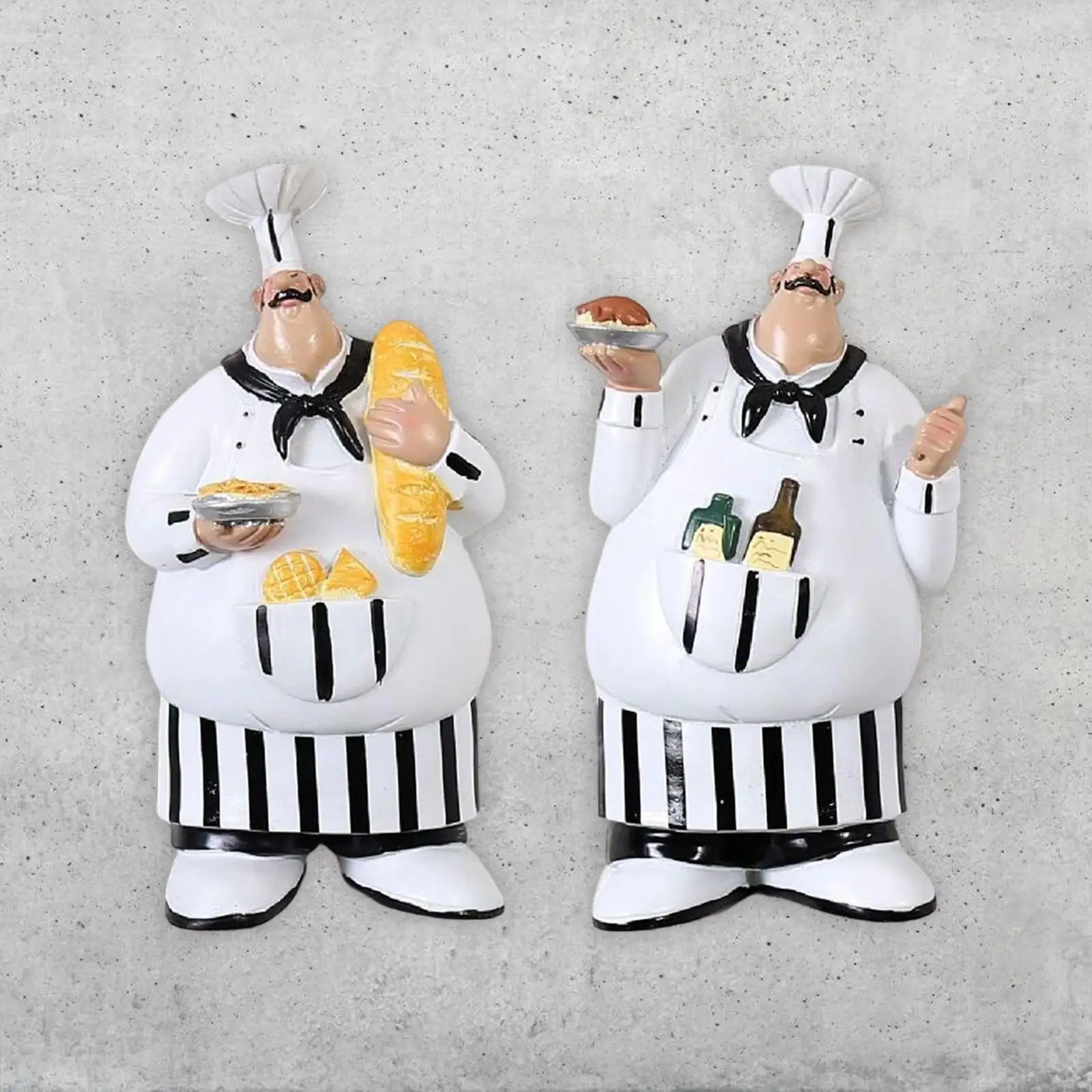 

2x Wall Mount Chef Figurines Collectible Ornament Hanging Sign Chef Statue for Kitchen Dining Room Home Decor