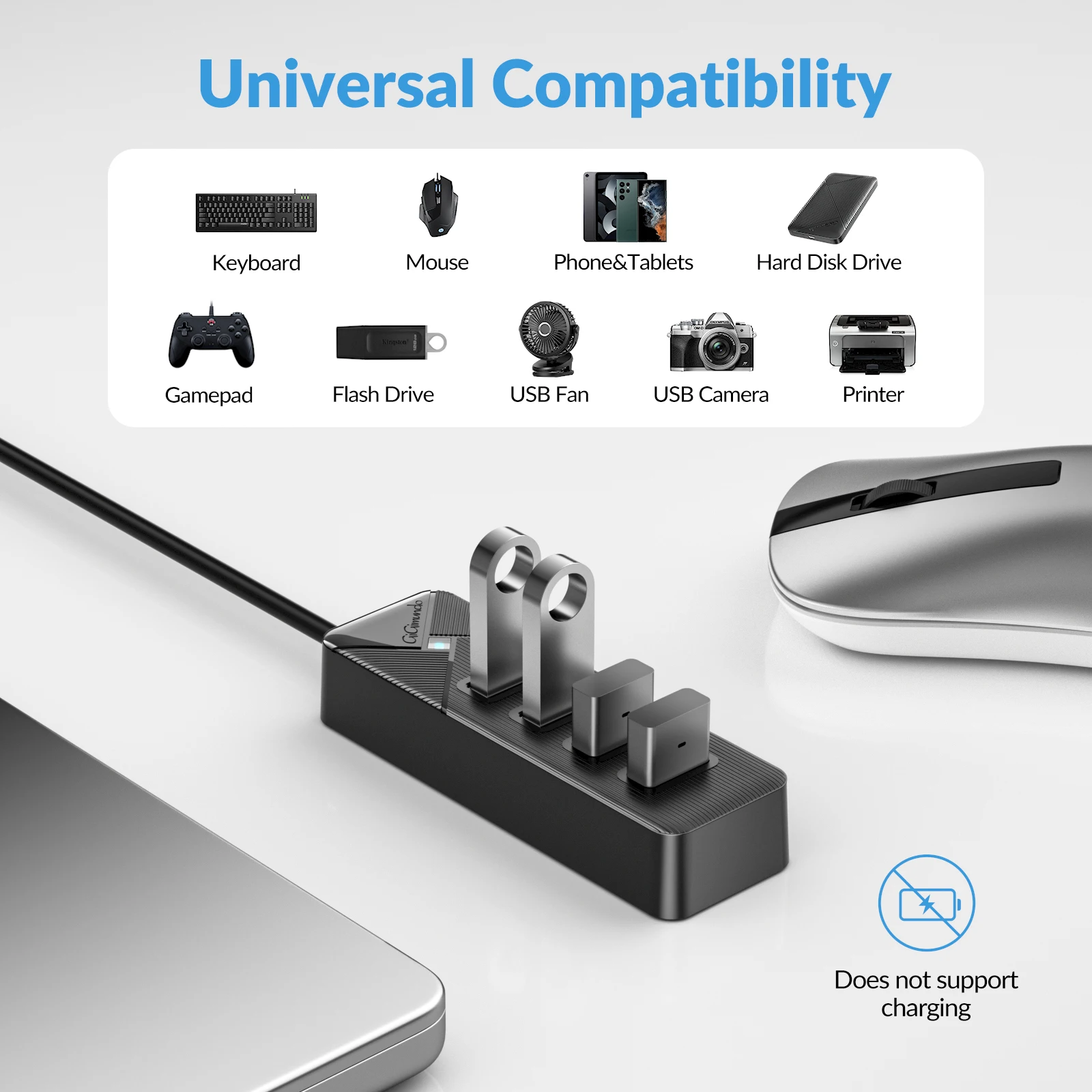 USB 3.0 HUB, высокоскоростной USB-разветвитель с 4 портами USB-A и 1 портом Type-C, 5 Гбитс, многопортовый USB-адаптер для ПК, компьютерных аксессуаров, ноутбуков (art.: 3920db355140e) - 3920db355140e
