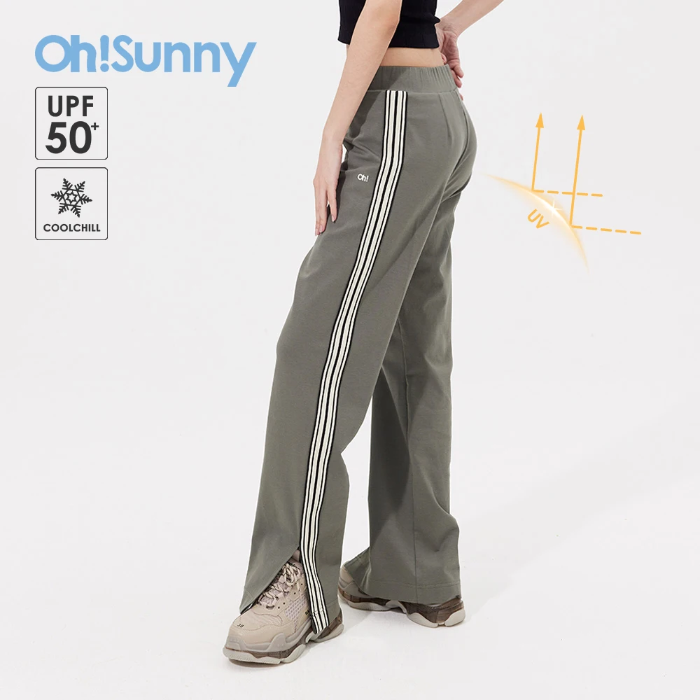 OhSunny Women Sunscreen Wide-leg Pants Loose Cooling Breathable Anti-UV UPF50+ Slimming Thin Trousers Baggy Slit Track Pants