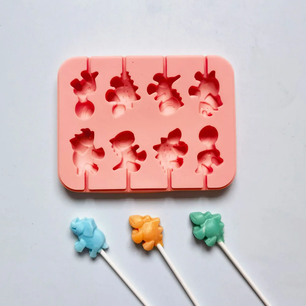 

Dinosaur Shapes Silicone Lollipop Molds 8 Holes Cartoon DIY Chocolate Candy Cake Decorating Moulds Baking Utensils